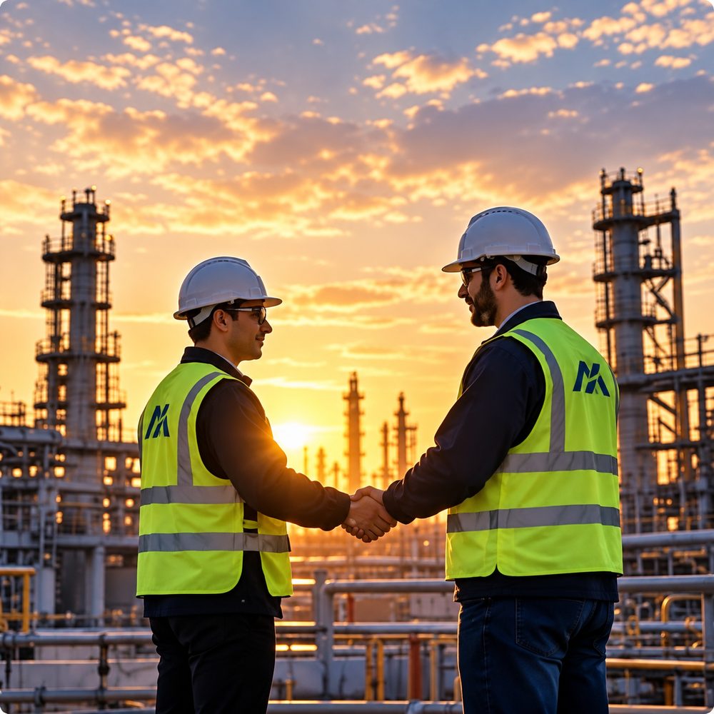 AHCL partners shaking hands at a refinery