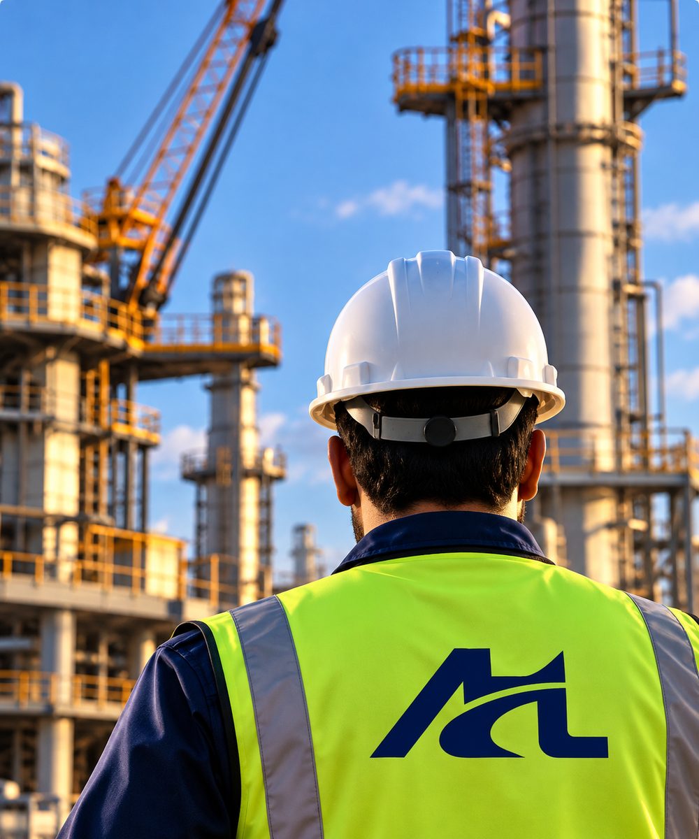 AHCL engineer wearing a hard hat and hi-vis vest
